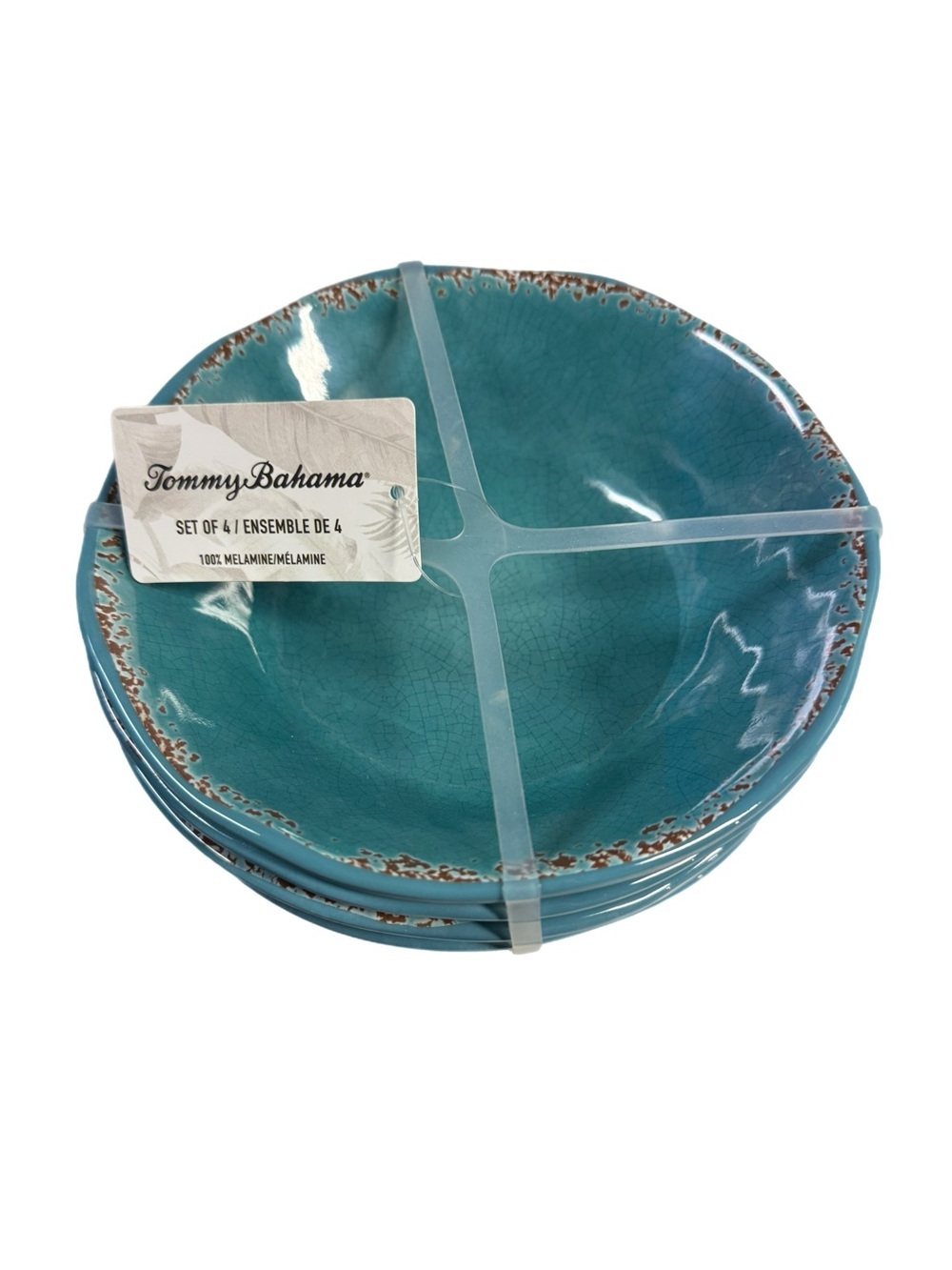 Tommy Bahama Set of 4 Melamine Bowls 7" Turquoise Crackle | Soup Cereal Salad C